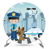 Lofaris Cute Policeman Sidewalk Round Backdrop For Birthday